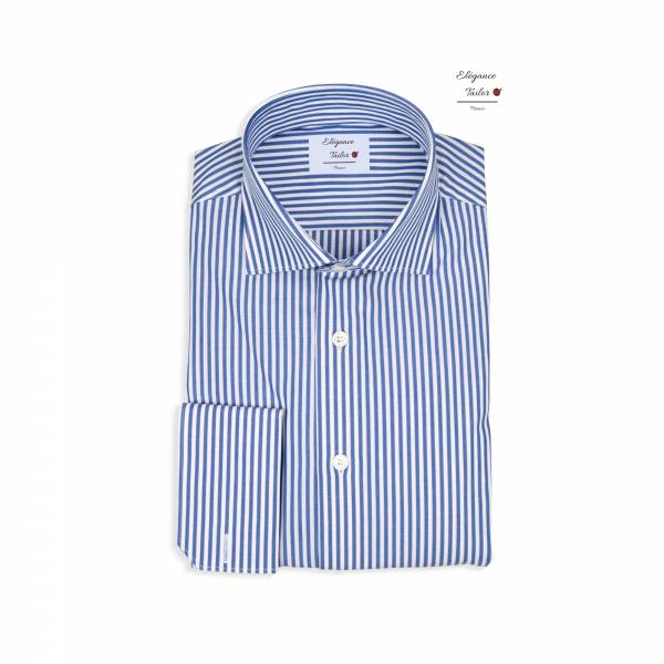 Chemise homme chic à rayures bleues exécutive Model 5187 de chez Elegance Tailor Toulon