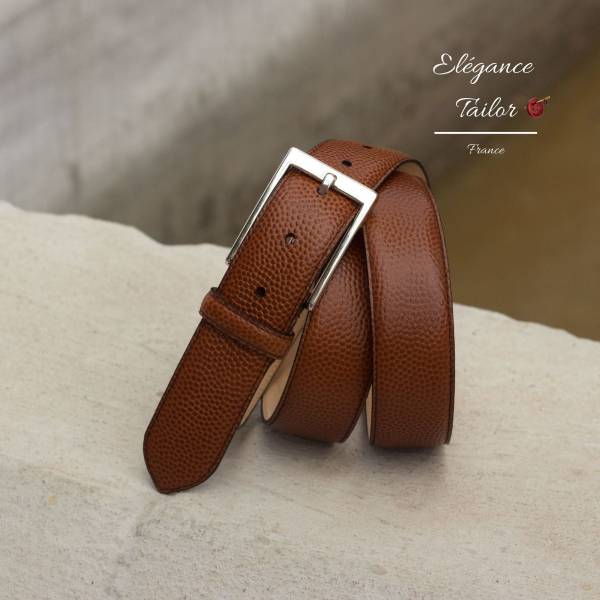 Ceinture Hamptons grain de caillou brun moyen face de chez Elégance Tailor Toulon
