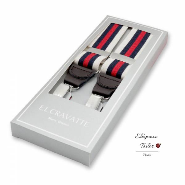 Bretelles Ecru - Bleu Foncé - Rouge de chez Elégance Tailor Toulon