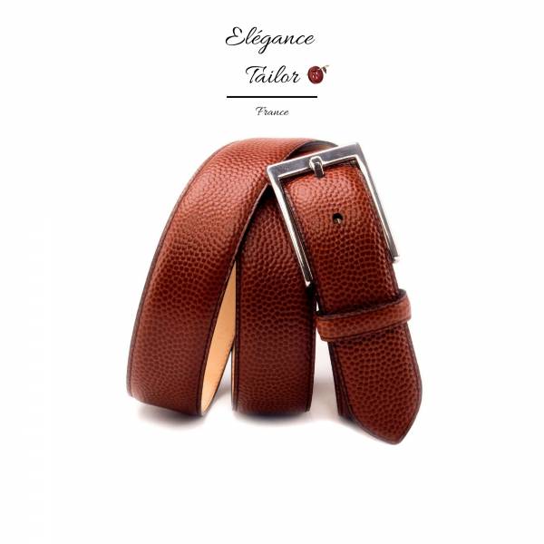 Ceinture Hamptons grain de caillou brun moyen zoomé de chez Elégance Tailor Toulon
