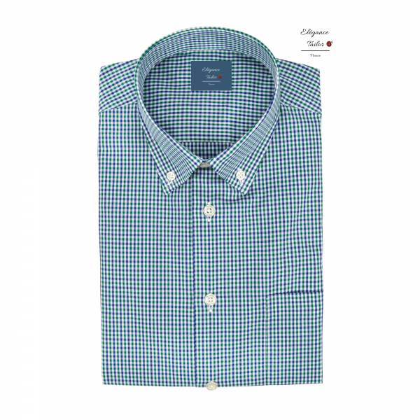 Chemise homme à carreaux azur à col américain Modèle 5079