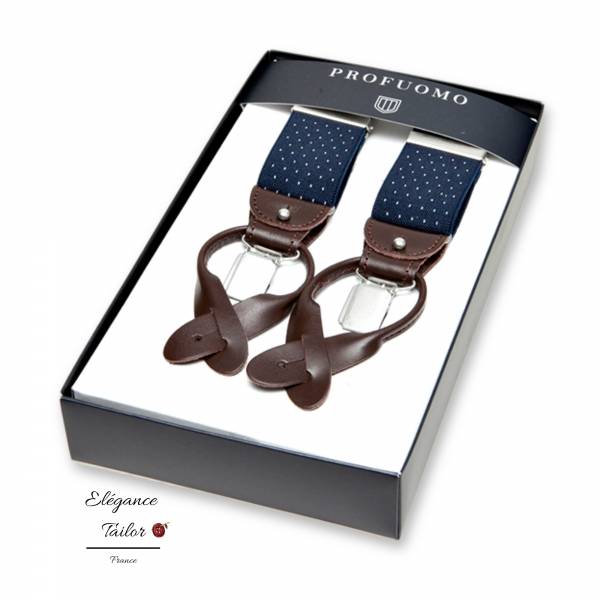Bretelles Profuomo Bleu Foncé à Pois de chez Elégance Tailor Toulon