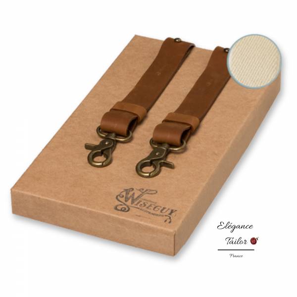 Bretelles de luxe en cuir couleur camel de chez Elégance Tailor Toulon