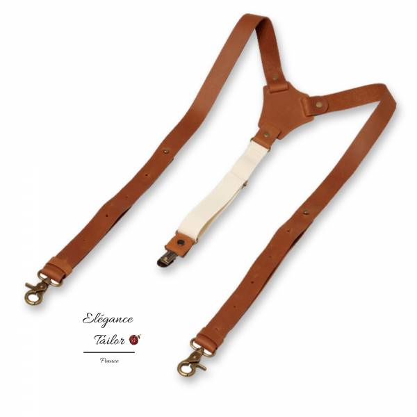 Bretelles de luxe en cuir couleur camel de chez Elégance Tailor Toulon