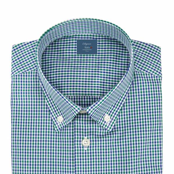 Chemise homme à carreaux azur à col américain Modèle 5079