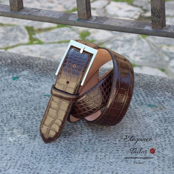 Ceinture des Hamptons croco peint en marron foncé de chez Élégance Tailor Toulon
