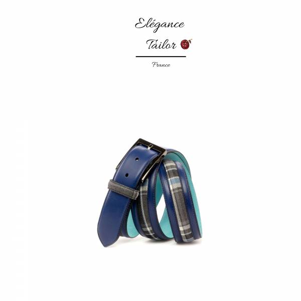 Ceinture de Venise blue carreaux détaille de chez Élégance Tailor Toulon