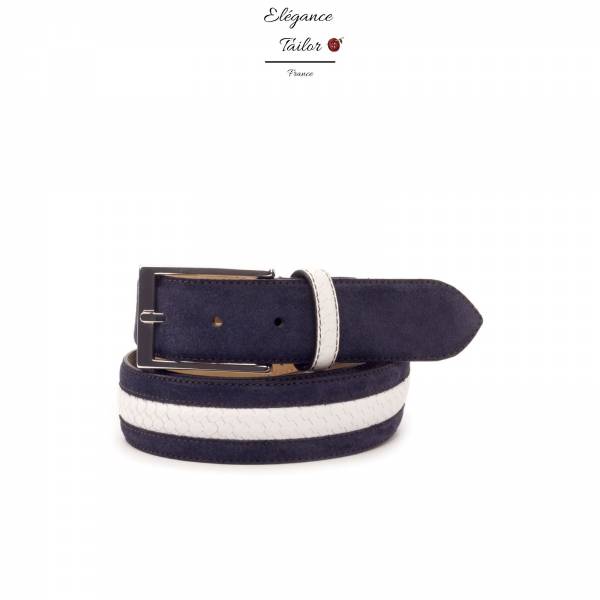 Ceinture de Venise bleu et blanc de chez Elégance Tailor Toulon vue enroulé