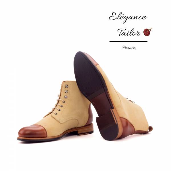 Botte à lacets pour femmes suède lux sable et veau marron moyen de chez Elegance Tailor Toulon