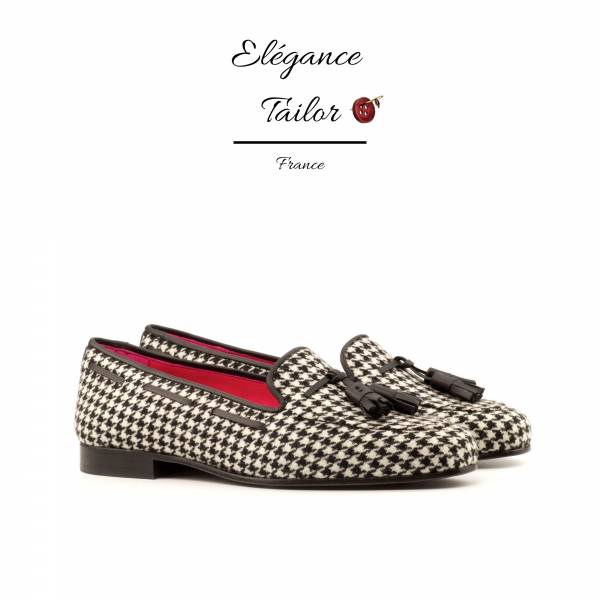 Dames Pantoufles Rose noir et vestimentaire pied de poule de chez Elegance Tailor Toulon