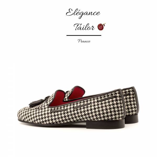 Dames Pantoufles Rose noir et vestimentaire pied de poule  de chez Elegance Tailor Toulon