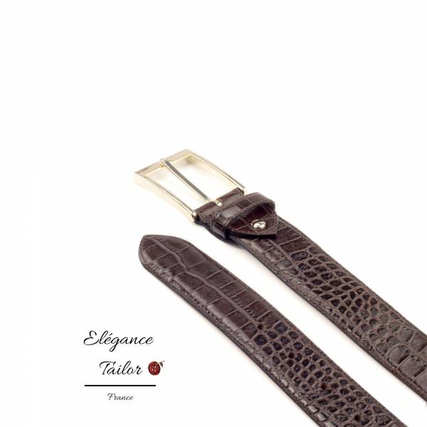 Ceinture des Hamptons croco peint en marron foncé de chez Élégance Tailor Toulon