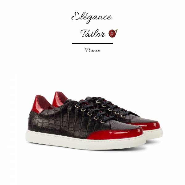 Tennis féminin croco peint en noir et verni rouge de chez Elegance Tailor Toulon
