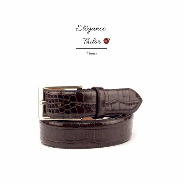 Ceinture des Hamptons croco peint en marron foncé de chez Élégance Tailor Toulon