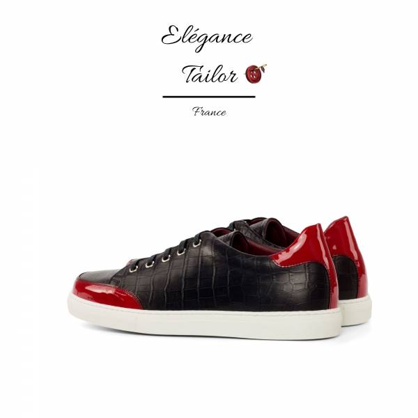 Tennis féminin croco peint en noir et verni rouge de chez Elegance Tailor Toulon
