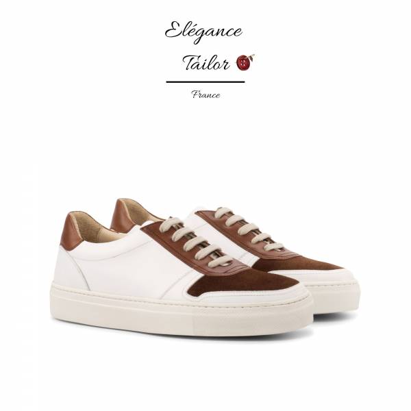 Entraîneur féminin veau blanc et daim marron moyen  de chez Elegance Tailor Toulon