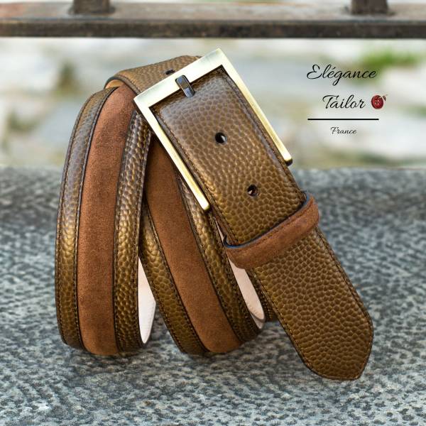 Ceinture de Venise marron moyen et olive face de chez Elegance Tailor Toulon