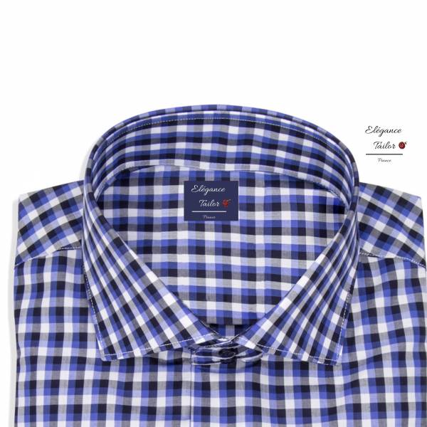 Chemise bleu foncé à carreaux en coton décontractée Modèle 5182