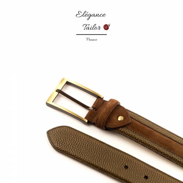 Ceinture de Venise marron moyen et olive zoomé de chez Elegance Tailor Toulon