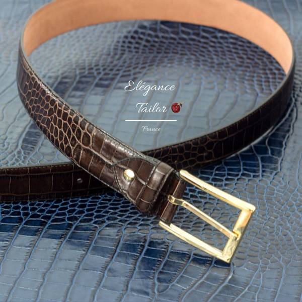 Ceinture des Hamptons croco peint en marron foncé de chez Élégance Tailor Toulon