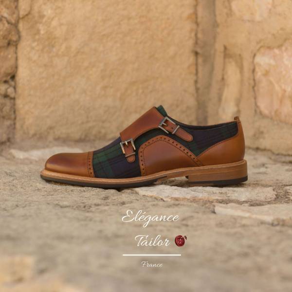 Double Boucle Femme vestimentaire blackwatch et veau poli cognac de chez Elegance Tailor Toulon