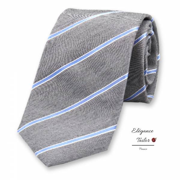 Cravate homme etroite Gris Clair à Rayures de chez Elégance Tailor Toulon