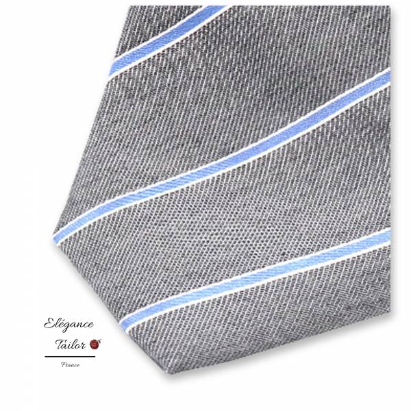 Cravate homme etroite Gris Clair à Rayures de chez Elégance Tailor Toulon