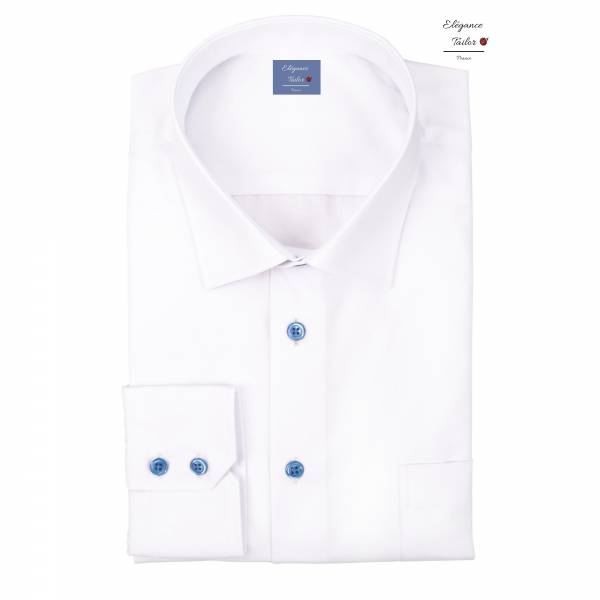 Chemise blanche à col italien et des boutons bleu Pack Premium Modèle 5093