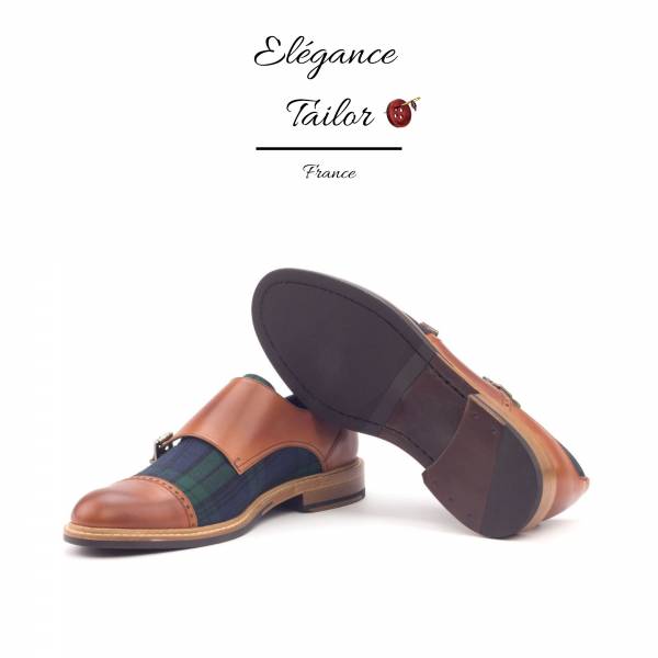 Double Boucle Femme vestimentaire blackwatch et veau poli cognac de chez Elegance Tailor Toulon