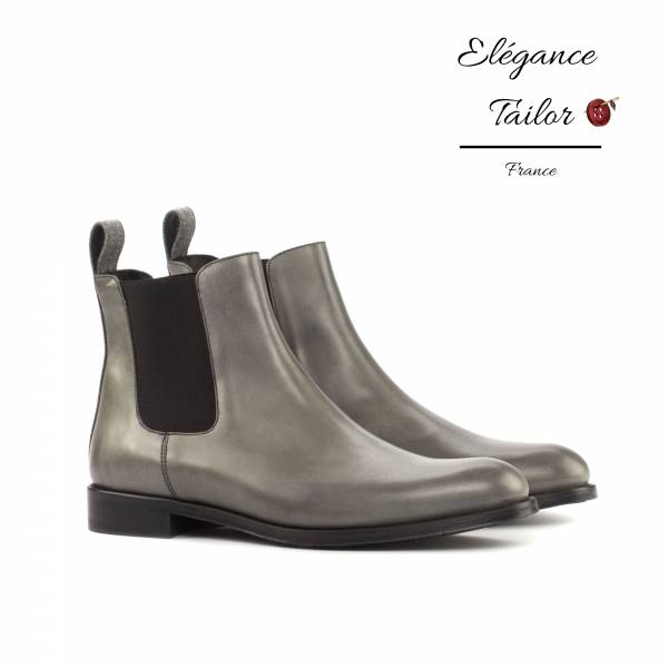 Bottines Chelsea pour femmes veau poli gris de chez Elegance Tailor Toulon