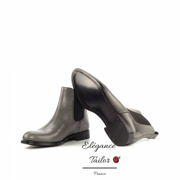 Bottines Chelsea pour femmes veau poli gris de chez Elegance Tailor Toulon